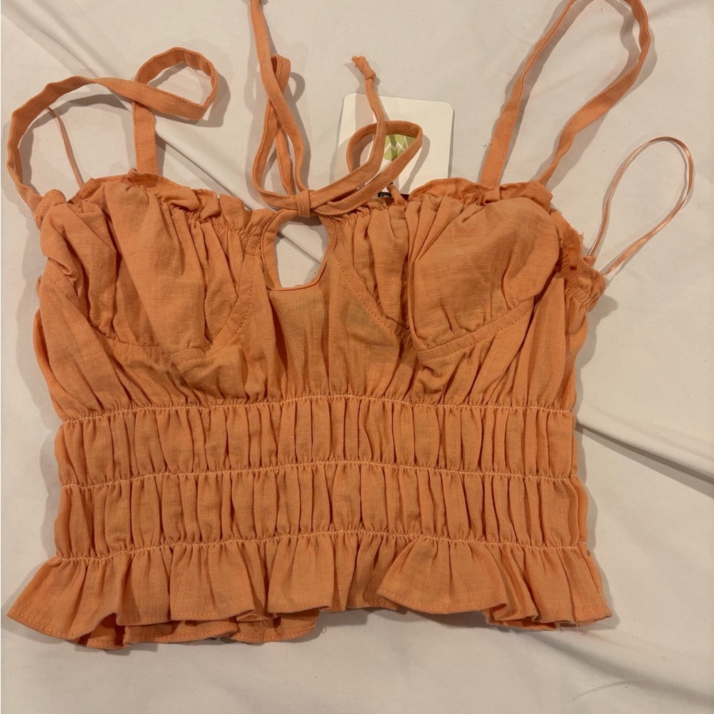 Elegant Orange Smocked Blouse